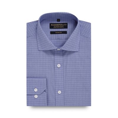 Big and tall blue square print slim fit shirt